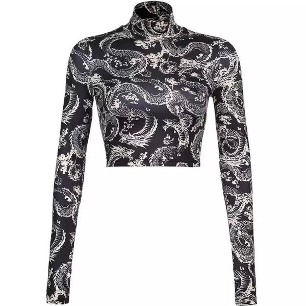 Dragon Pattern LS Crop Top
