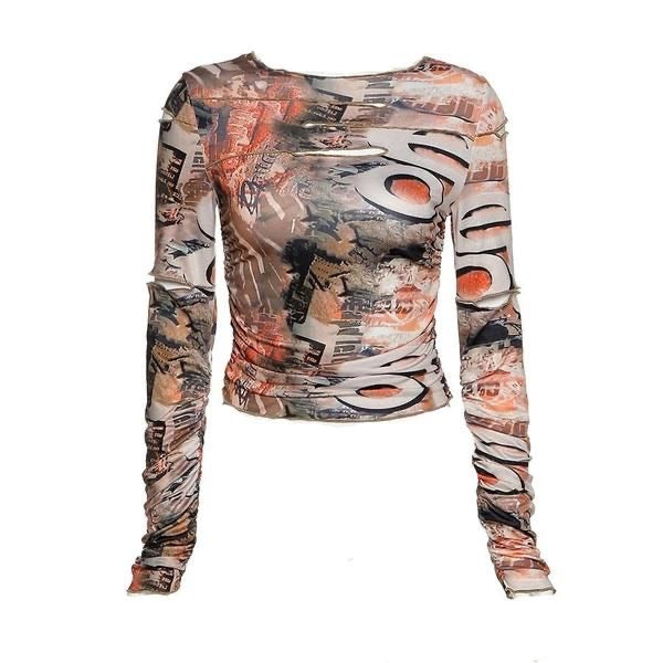 Pihoy Distressed LS Crop Top