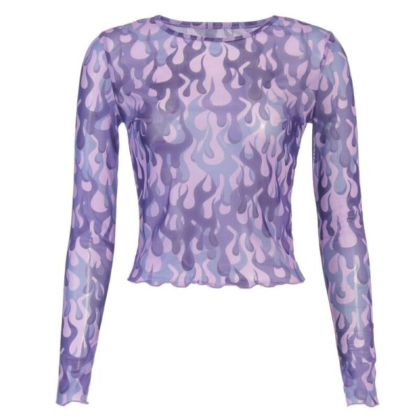Purple Flame Mesh Crop Top